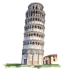 Leaning Tower of Pisa. Leaning Tower of Pisa watercolor vector illustration