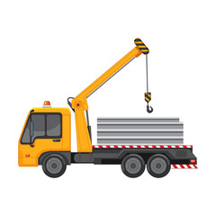Crane Truck with Metal Sheets Cartoon Illustration for Construction