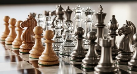 Classic Chess Pieces Arranged on a Board Game Setup.
