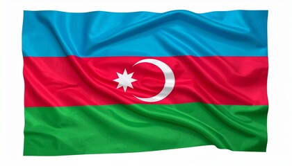 The flag of Azerbaijan waving naturally photorealistic fabric folds white background with smooth shading
