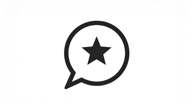 Black star in speech bubble icon, symbol of favorite, best choice, quality rating, feedback, or important message communication.