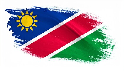 The flag of Namibia painted in artistic brush stroke style white background with bright bold colors
