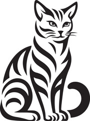 Stylized black and white cat sitting profile view, Elegant feline side silhouette design