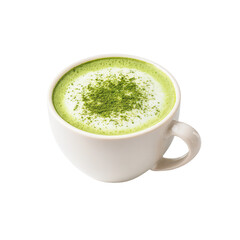 Creamy Matcha Latte with Frothy Foam and Sprinkled Matcha Powder in a White Mug