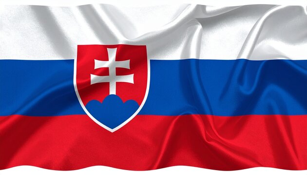 The flag of Slovakia waving naturally detailed fabric folds white background with subtle shading
