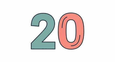 Modern graphic number twenty in pastel colors and clean outlines, ideal for digital projects, ages, or anniversaries