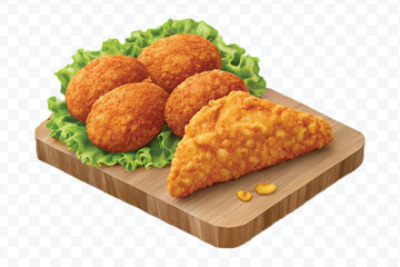 realistic 3d delicious fast food icons (fried chicken,  pizza slice , french fries ) set isolated on transparent background