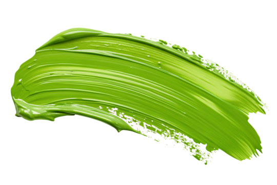 Vivid green paint stroke texture on white background for artistic and creative design purposes