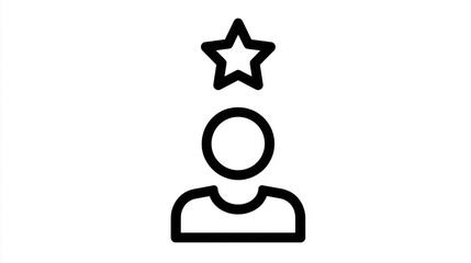Minimalistic black line icon of person with star. simple graphic symbolizing favorite user, VIP status, achievement, success, or top rating for review