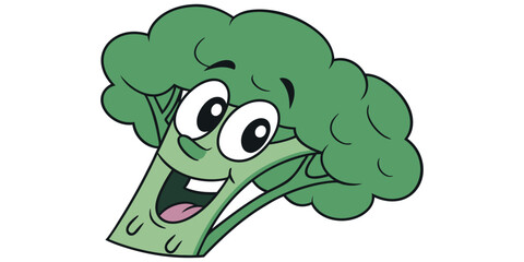 Happy cartoon broccoli character with expressive eyes, perfect for healthy eating, food education, and kids content