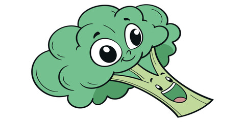 Obraz premium Smiling cartoon broccoli character with happy expression, cheerful healthy food icon for kids, fun vegetable