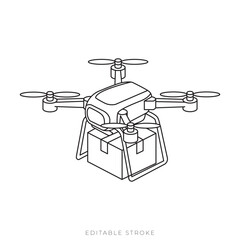 Delivery Drone Isometric Vector Outline Package Transport Illustration