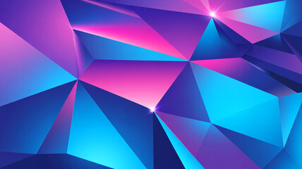 3D futuristic polygonal surface reflecting neon gradient lights in sharp crystal shapes of purple, cyan and magenta, ideal for tech backgrounds and abstract visuals