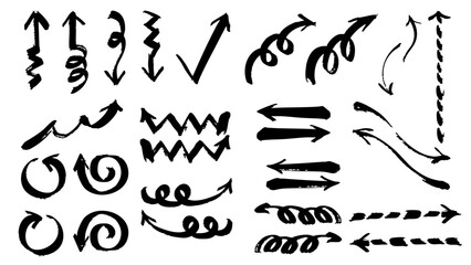 シンプルな手書きの矢印　筆ペン　モノクロ