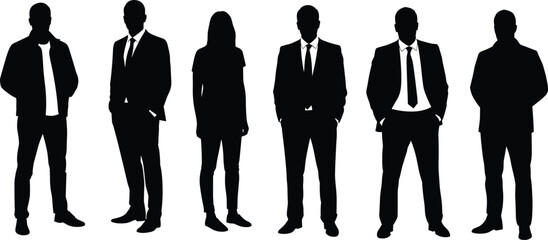 Silhouette business people standing, teamwork concept, professional group, leadership, office workers, corporate success, career growth, collaboration, human resources, business community