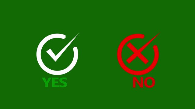 Animated pop-up green check mark and red cross X symbol on a transparent background, Video footage of yes or no,