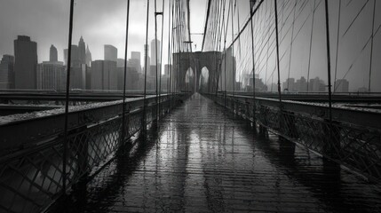 Obraz premium Rainy NYC Bridge at Dusk