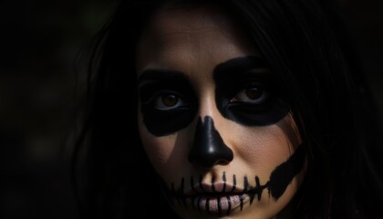 Portrait of a Woman with Skull Makeup for Celebration and Festivals