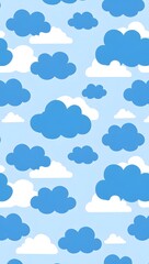 Obraz premium Cartoon Cloud Seamless Pattern: Light Blue Sky, Cheerful, Childlike Background