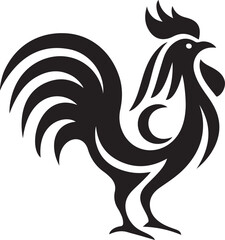 Stylized rooster with tribal feather patterns, Chicken bird black and white decorative vector