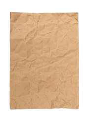 Rough empty A4 old brown kraft paper has wrinkles from being crumpled and unfolded isolated on transparent background or png file.