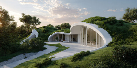 Modern eco-friendly house with green roof