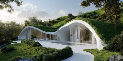 Modern home design, green roof architecture