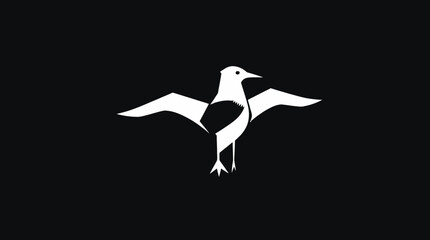 A stylized, minimalist illustration of a bird with outstretched wings, against a black background.
