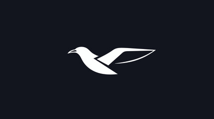 A stylized white bird silhouette in flight against a dark background.