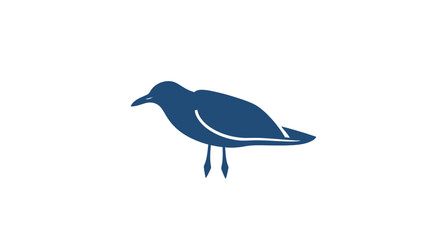 Fototapeta premium A stylized, dark blue silhouette of a seagull standing against a plain white background.
