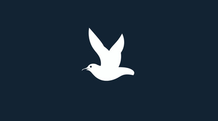 A white silhouette of a bird flying against a dark blue background.