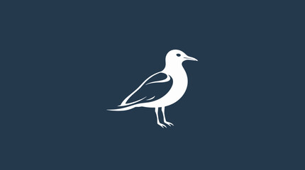 A white seagull stands against a dark blue background, depicted in a simple, minimalist style.