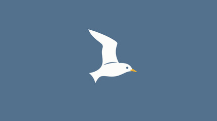 A solitary white seagull soars gracefully against a serene, muted blue background.