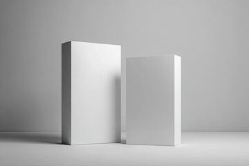 Two blank white rectangular boxes on a light gray background