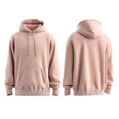 Beige hoodie apparel front and back fashion clothing mockup template view isolated on transprint background