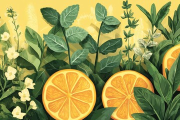 Healing Combination Orange and Mint Watercolor Vector