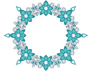 Teal and white floral circular frame