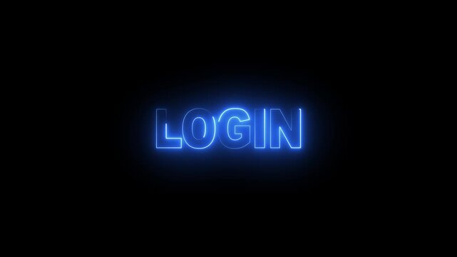 Glowing neon login text icon animation .Glowing neon line login icon isolated on black background.4k motion graphics video .