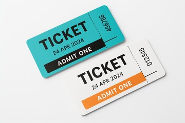 Colorful event tickets with unique designs and dates for admission to various events
