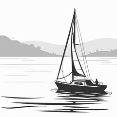 White yacht with a single sail, sailing across the calm ocean water on a summer vacation