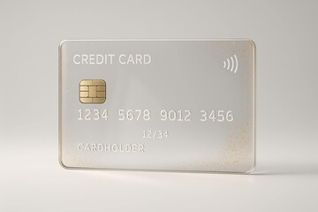 Transparent credit card mock up with contactless payment feature on a minimalistic background