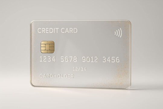 Transparent credit card mock up with contactless payment feature on a minimalistic background