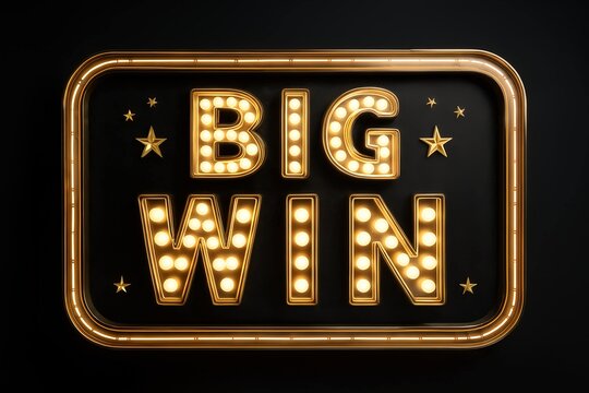 Bright marquee sign displaying the phrase big win with glowing lights and dark background - Powered by Adobe