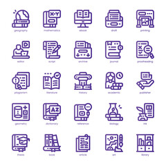 Academic Publishing Icon pack for your website, mobile, presentation, and logo design. Academic Publishing Icon line basic color design. Vector graphics illustration and editable stroke.