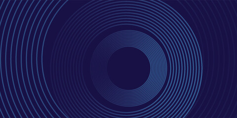 Abstract blue glowing geometric lines on dark blue background. Modern shiny blue circle lines pattern simple art