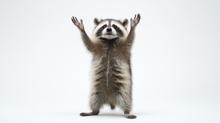 Playful raccoon standing upright