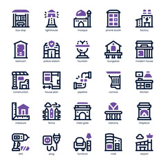 Architecture Icon pack for your website, mobile, presentation, and logo design. Architecture Icon dual tone design. Vector graphics illustration and editable stroke.