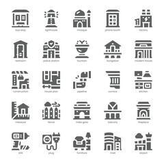 Architecture Icon pack for your website, mobile, presentation, and logo design. Architecture Icon solid design. Vector graphics illustration and editable stroke.