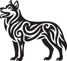 Tribal style dog silhouette with open mouth, Decorative canine tribal art vector