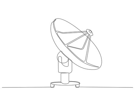 Parabolic satellite continuous line. Continuous one line drawing of satellite dish. Signal catching parabola concept. Single line drawing